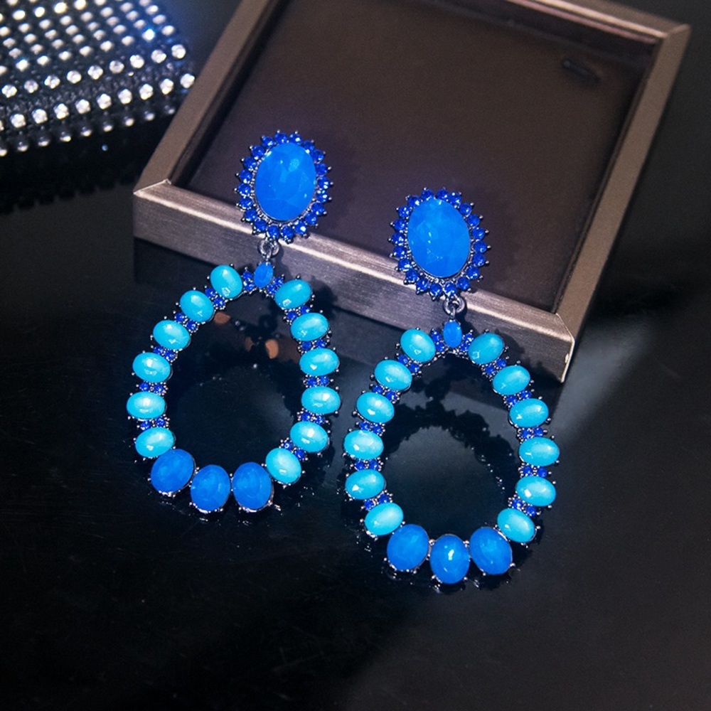 Large Oval Blue Statement Earrings NWT
